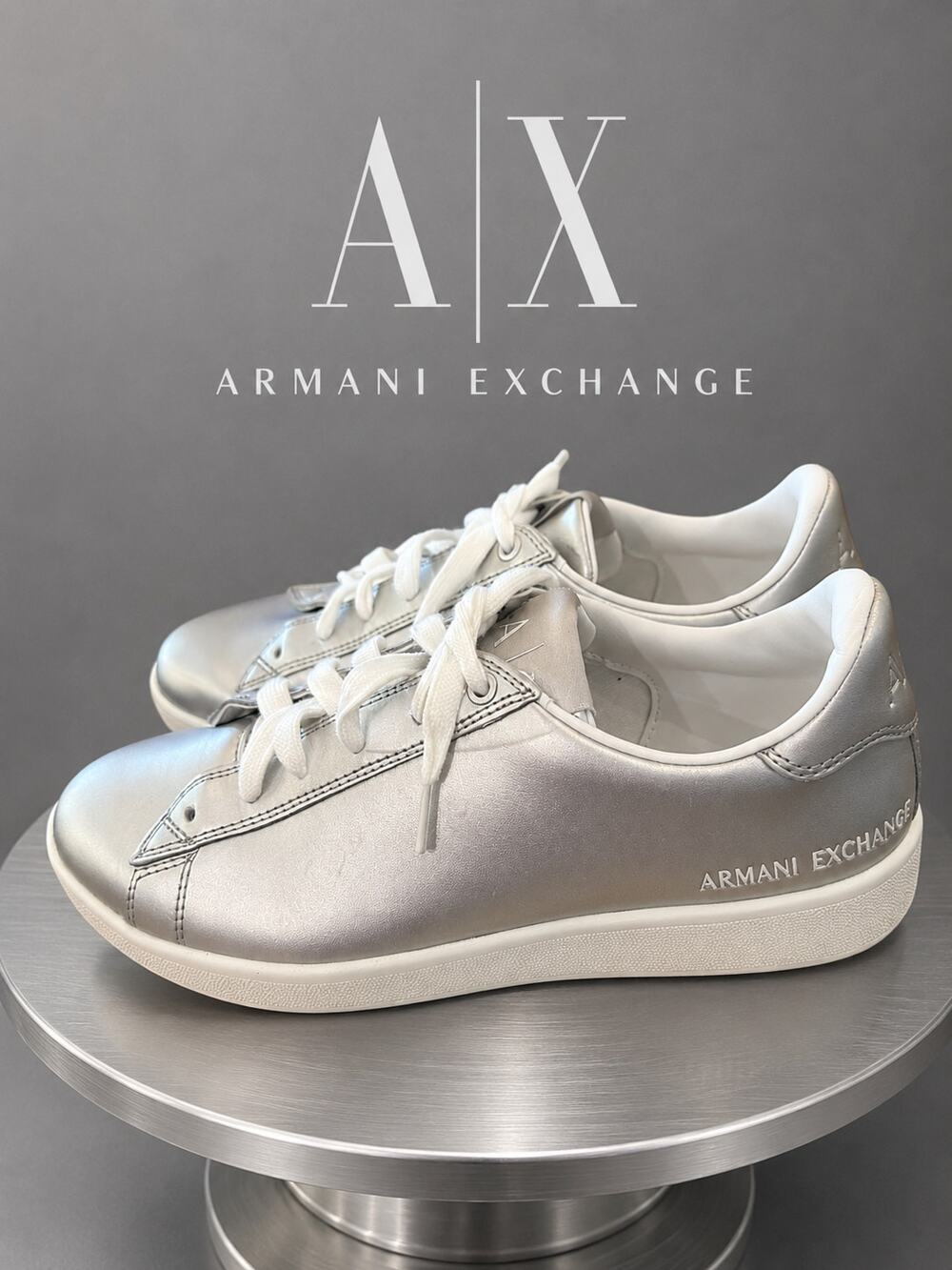 Armani Exchange XDX032 XV161 Metallic Silver Sneakers Women’s 7
